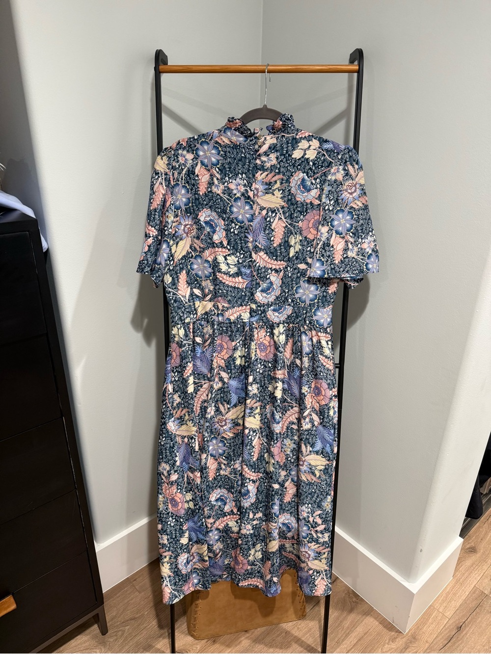 julia jordan Navy Floral Ruffle Midi Dress with Pink Accents - Picture 3 of 3